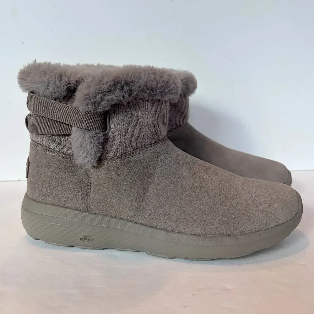 Skechers On-the-GO City Winter Gleam Water Repellent Dark Taupe Boots Women's 8